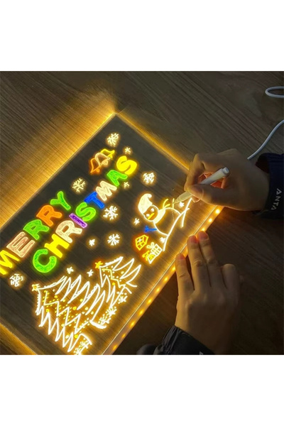 Yenimiyeni Led Işıklı Yazı Çizim Tahtası 20 x 30 cm 7 Kalem ve Stant Hediyeli...