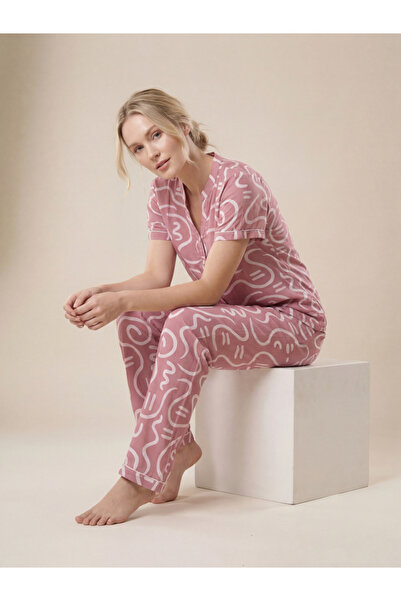 Mish By Styli Women All Over Print Cotton Shirt and Pyjama Set