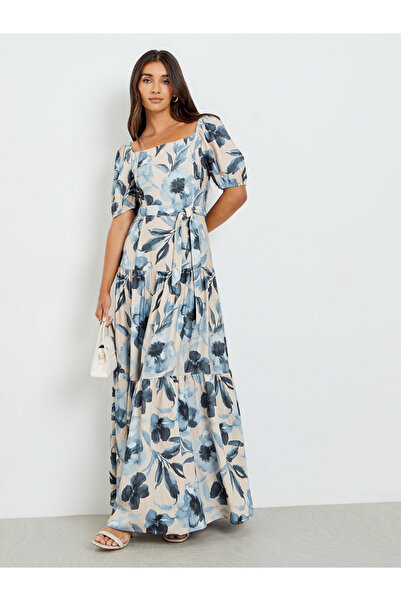 Styli Women Floral Print Puff Sleeve Maxi Dress