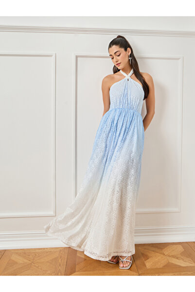 Styli Women Ombre Print Lace Sleeveless Maxi Dress