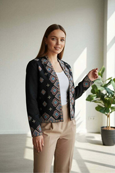 Sosyete Kaplumbağa Colorful Ethnic Pattern Embroidery Vintage Kaşe Jacket