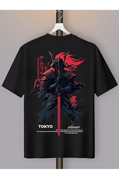 LAND MODA Μπλουζάκι Unisex Oversize με στάμπα Samurai, 100% βαμβάκι, με μεγάλ...