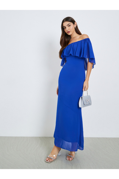 Styli Women Blue Off-Shoulder Sheath Maxi Dress
