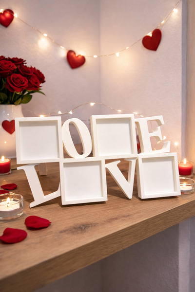 Romantik Ev Dekoru LOVE Dekoratif Fotoğraf Çerçevesi-Beyaz