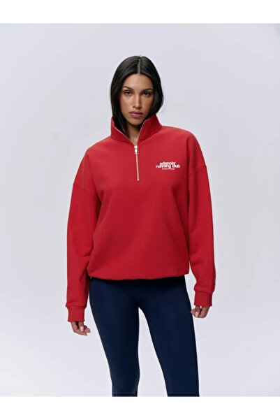 Adanola Running Oversized Funnel Neck Zip Sweatshirt - Classic Red
