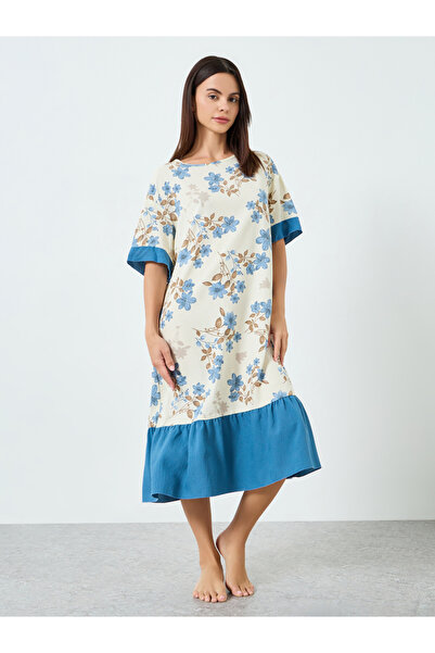 Take Two By Styli Women Floral Printed Short Sleeve Midi Nightdress