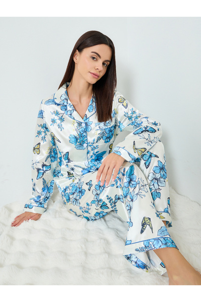 Take Two By Styli Women Satin Floral Printed Shirt and Pyjama Set