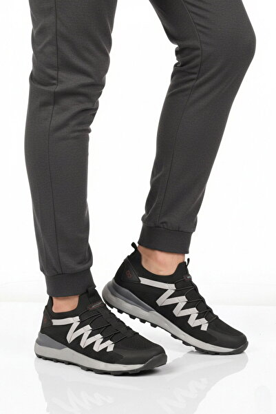 WALKWAY Black and White Mesh Lightweight Flexible Lace-Up Men's Sports Shoes ...