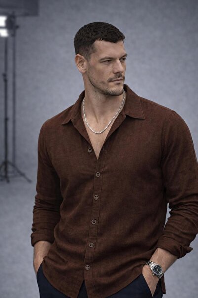 Valiberta Apaş Collar Oversize Muslin Fabric Shirt - Brown