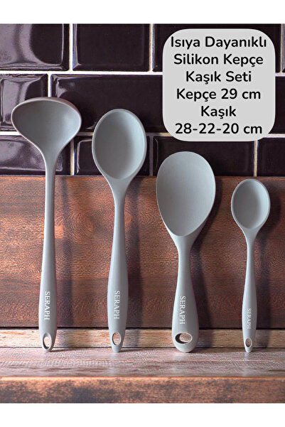 Seraph Isıya Dayanıklı Yanmaz Yapışmaz Silikon Kaşık Seti 4 Parça 28cm/22cm/2...