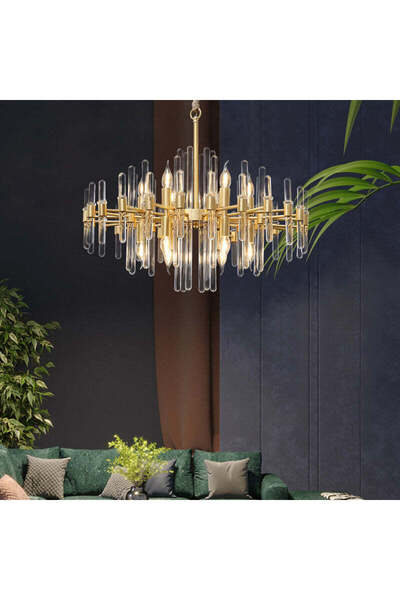 ALC-Shop Candelabru Cristal,10xE14, 62X45cm, Auriu Lucios, ,Design Elegant, M...