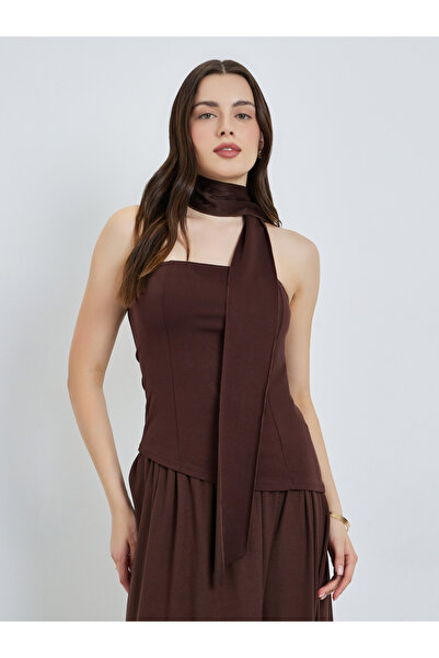 Styli Women Brown Sleeveless Knit Top