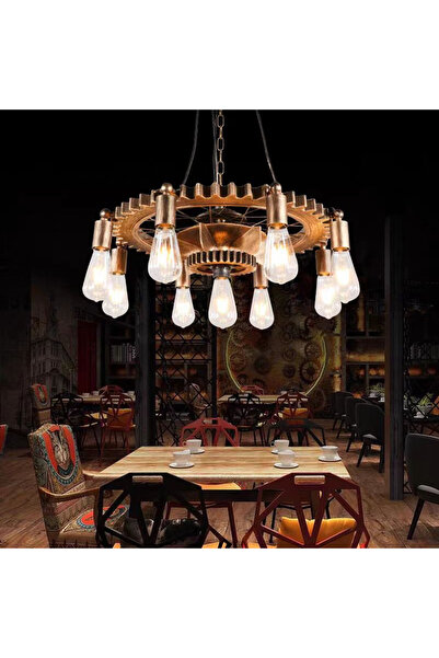 ALC-Shop Lustra Vintage cu Franghie LV591/9BK, 9xE27 Lemn Inchis