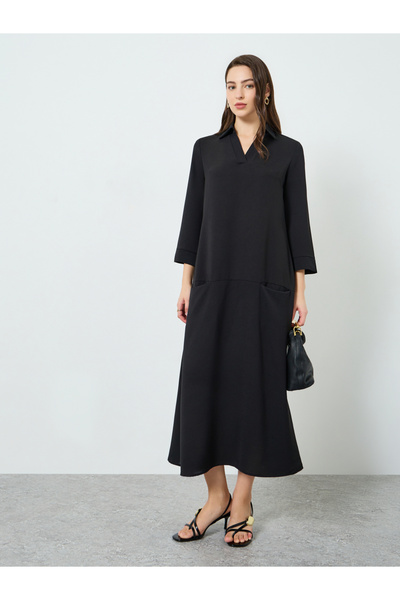 Take Two By Styli Women Black A-Line Maxi Dress with 3/4 Sleeves