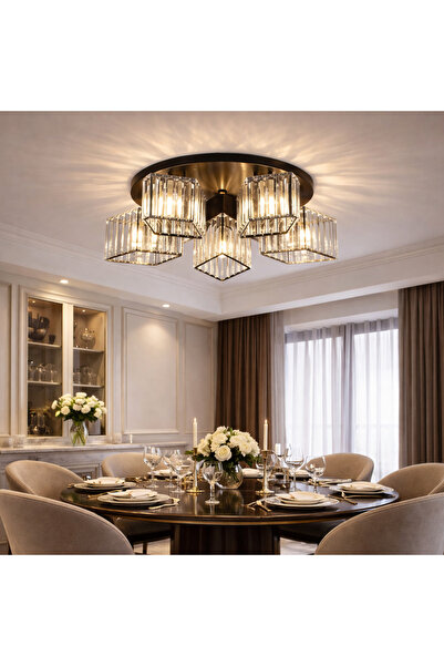 ALC-Shop Lustra Clasica Moderna Sasha, LC117/5BK, 5x E27, Metal si Cristal, N...