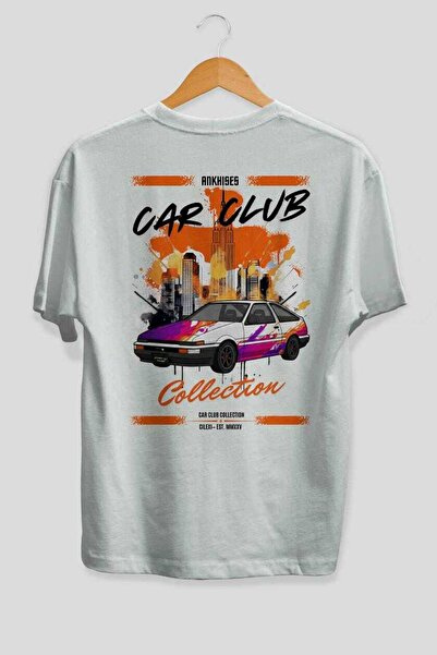 Ankhises Tricou supradimensionat alb cu imprimeu pe spate din seria Car Club ...