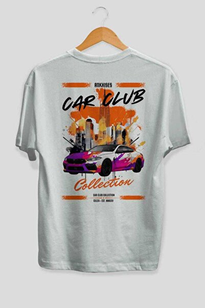 Ankhises Tricou supradimensionat alb cu imprimeu pe spate din seria Car Club ...
