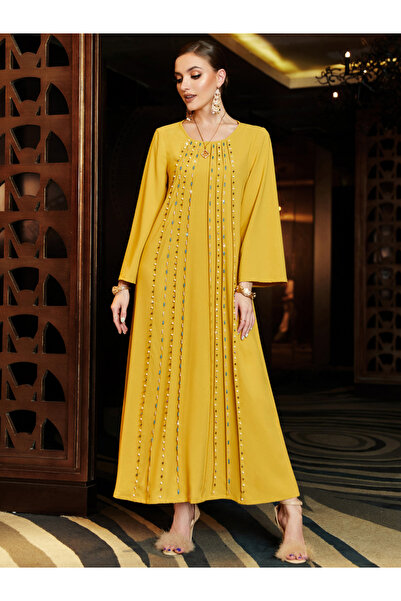 Take Two By Styli Women Yellow Rhinestone Embellished Jalabiya