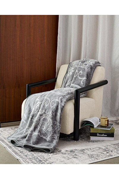 REDTAG Grey Embossed Mink Blanket (Double Size)