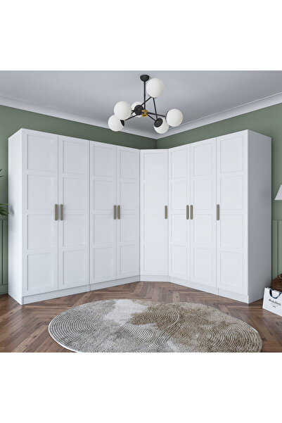 Rani Mobilya Rani BA192 Köşe Membran Kapaklı Gardırop 8 Kapaklı 2 Çekmeceli 1...