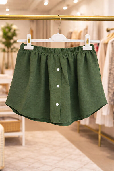 ELMODA Khaki Green Aerobin Fabric Shirt-Looking Savior Skirt