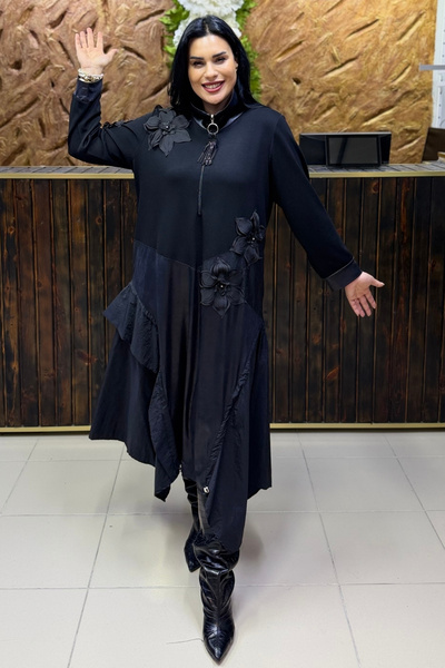 GÖKSEL 3 BOYUTLU ÇİÇEK DETAYLI MAXİ BÜYÜK BEDEN ELBİSE