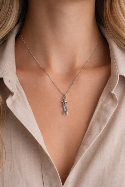 Belasso Lover Couple Figure Elegant Steel Women's Silver Color Necklace
