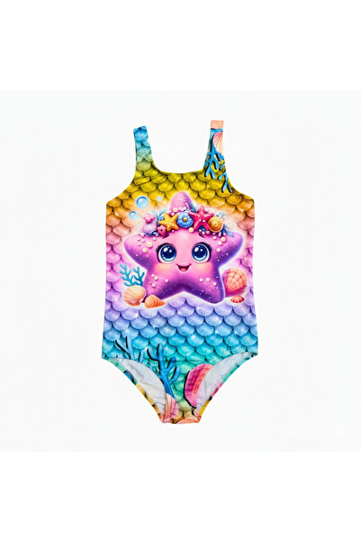 FırsatYeri ملابس سباحة للفتيات مطبوعة بنجمة البحر، مريحة ومرنة وسريعة الجفاف،...