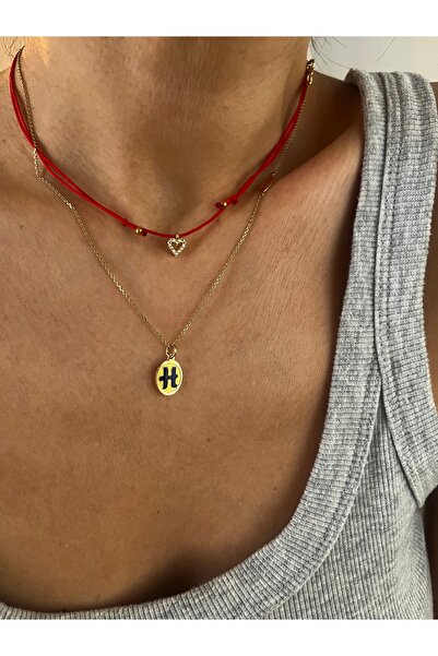 Hoop jewelery kırmızı ipli ayarlanabilir minimal kalpli kolye