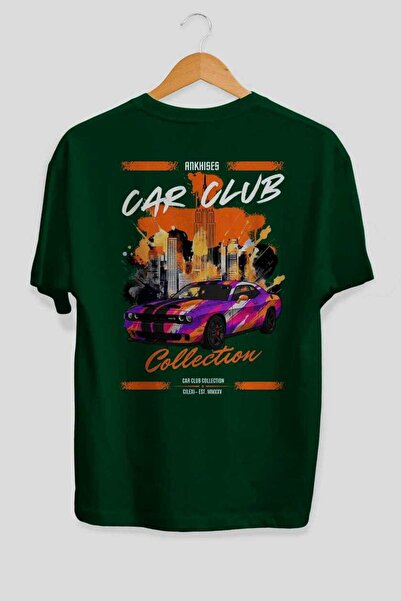 Ankhises Tricou supradimensionat verde cu imprimeu pe spate din seria Car Clu...