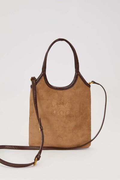 Levidor Khaki Leather Handbag with Strap Detail