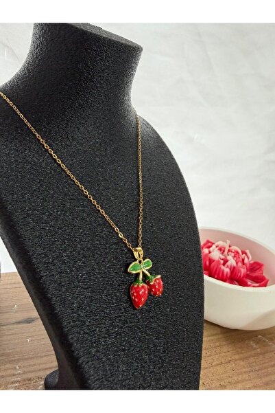 nurea Çilek detay çelik kolye