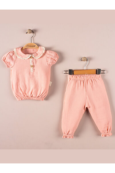 Lumbi Baby Scalloped Collar Detailed Short Sleeve Baby Girl 2-Piece Set