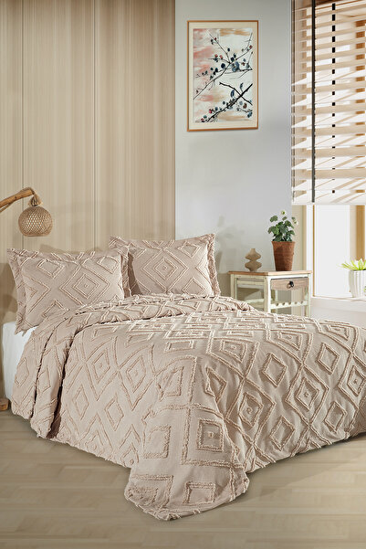 BİRHOME Melodi İskandinav Çift Kişilik Bohem Püsküllü Yatak Örtüsü Seti 240x2...