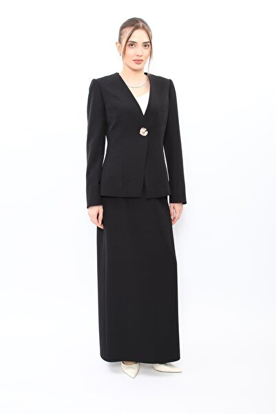 ÖNDER ÖZSOY V-Neck Single Button Classic Jacket & Long Pencil Skirt Women's S...