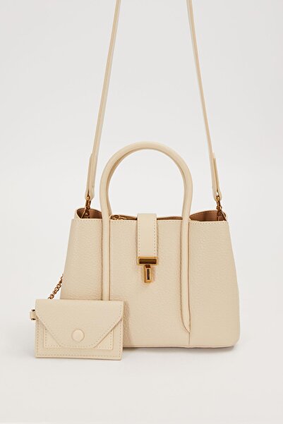 Levidor Krem Mini Cüzdan Detaylı El Çantası