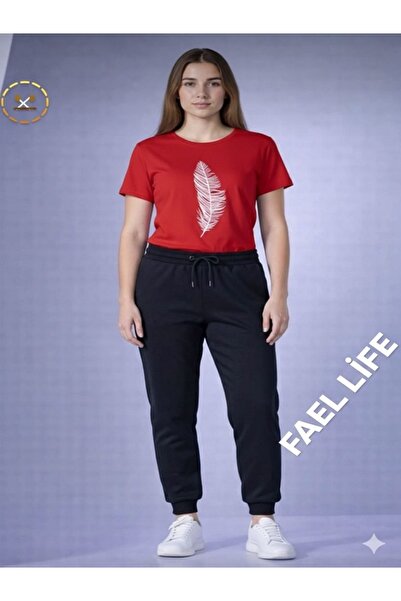 FAEL LİFE Unisex Oversize Feather Print T-Shirt and Sweatpants Set