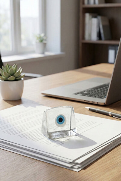 ALZFİDE GLOBAL El Yapımı Cam Nazar Boncuğu, Büyük Boy Kağıt Ağırlığı, Masa De...