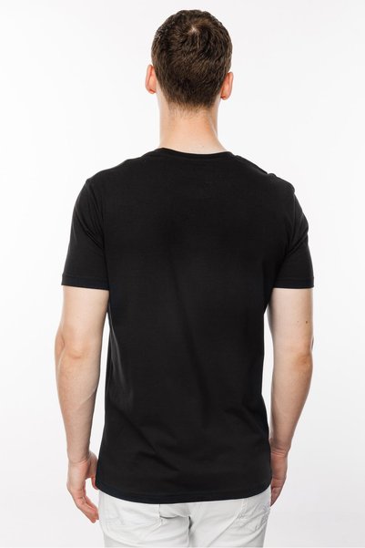 İgs Tricou negru pentru bărbați, cu croială standard, cu decolteu tip crew, imprimat, 100% bumbac