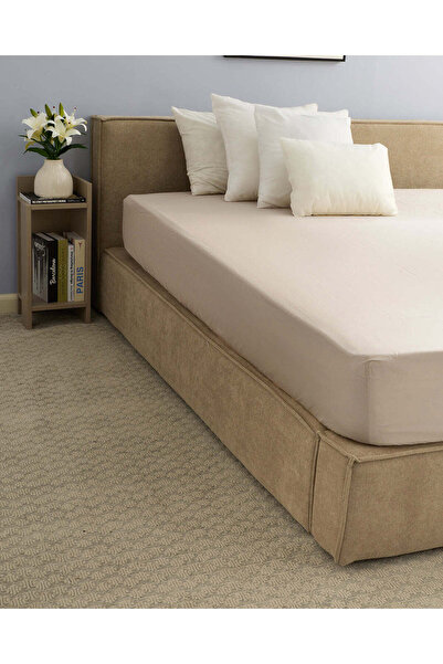 REDTAG Beige Plain Cotton Fitted Sheet (King Size)