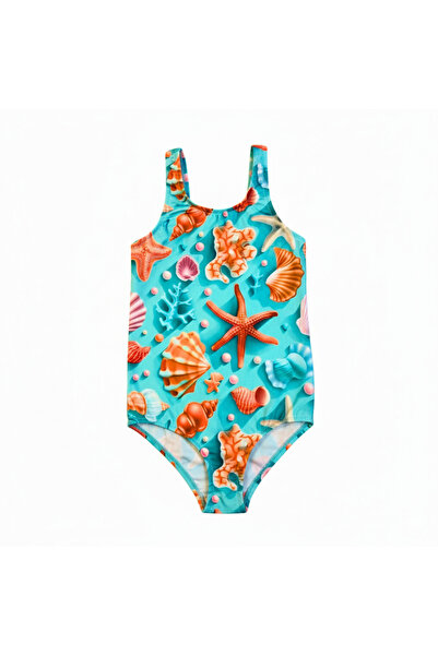 FırsatYeri ملابس سباحة للفتيات مطبوعة على شكل صدفة البحر، مريحة ومرنة وسريعة ...