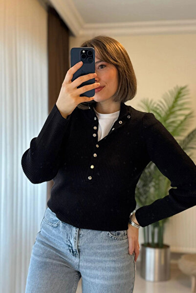 Kubos Moda Snap Detail Thessaloniki Knitted Black Sweater