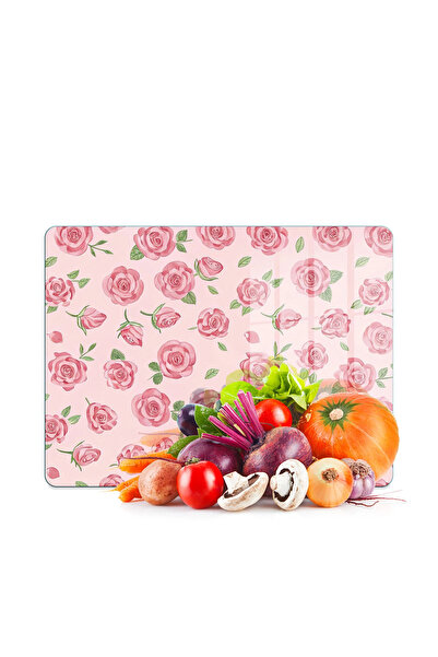 Decovetro لوح تقطيع زجاجي وحامل عرض من سلسلة لوف بنمط الورد مقاس 40 × 30 سم
