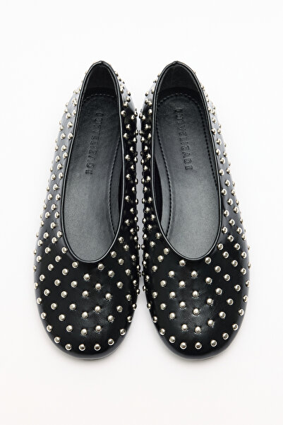 LUTVELIZADE Babet 2603 - Balerini negri pentru femei cu detaliu de capsă oval...