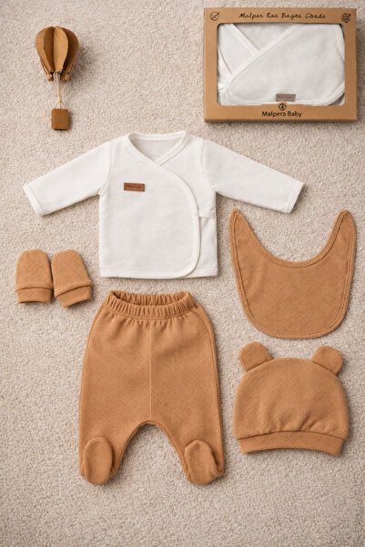 Mai Perla Waffle Fabric Organic Cotton Teddy Bear with Ears and Hat Boxed 5-P...