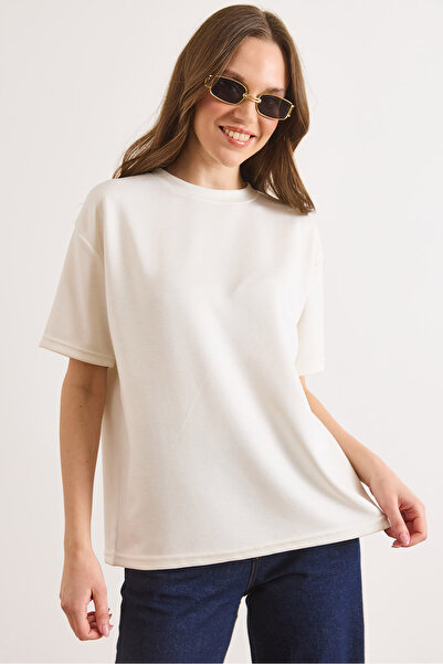 Olalook Γυναικείο λευκό μπλουζάκι με απαλή υφή και χαλαρή εφαρμογή TSH-19000938