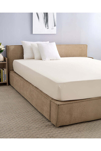 REDTAG Ivory Plain Cotton Fitted Sheet (King Size)