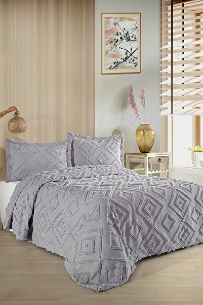 BİRHOME Melodi İskandinav Çift Kişilik Bohem Püsküllü Yatak Örtüsü Seti 240x2...