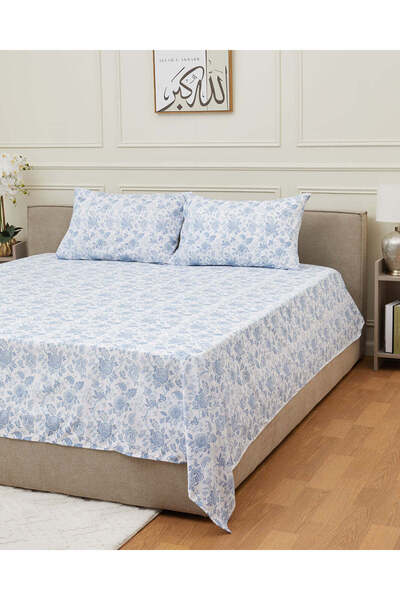 REDTAG طقم ملاءات سرير مسطحة مطبوعة بنقوش زهور زرقاء (مقاس كينج)