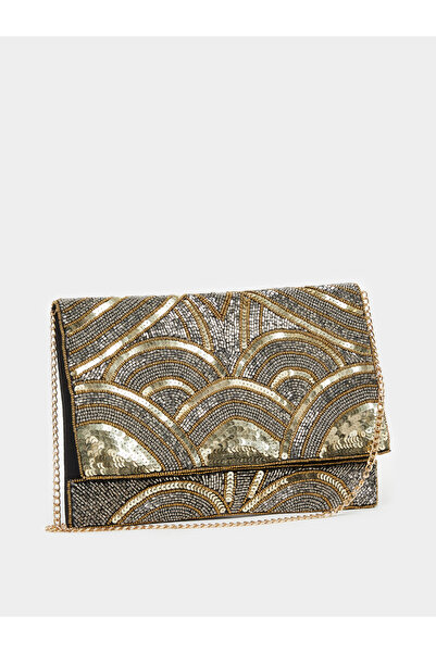 Styli Women Gold Sequined Clutch Bag